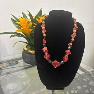 Como Vintage Red and Gold Statement Beaded Necklace